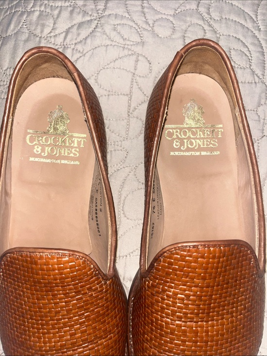 Crockett & Jones Men’s Kensington Brown Woven Leather Slip-On Loafers 7.5 main image 9